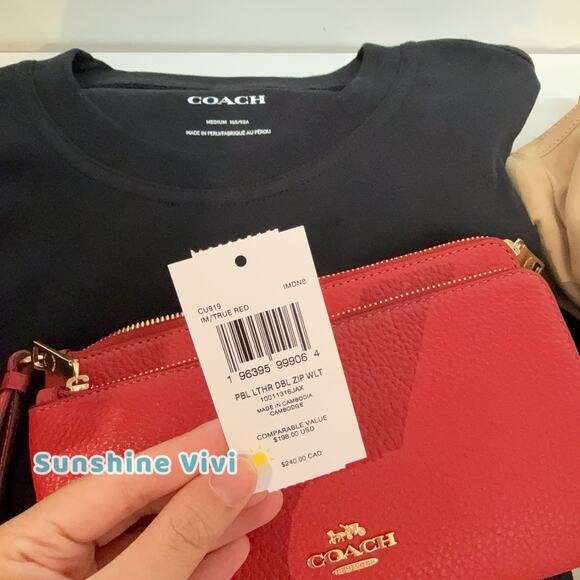 NWT Coach Double Zip Wallet Wristlet Leather CX161 Gold/True Red - Picture 4 of 9